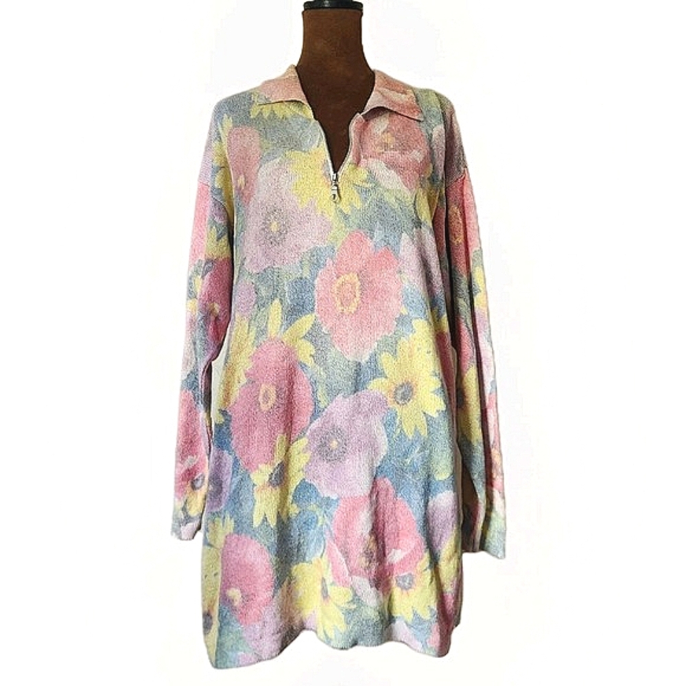 GABRIELLA T. Italian Tunic Sweater Linen Cotton Blend Relaxed Size S‎ Floral